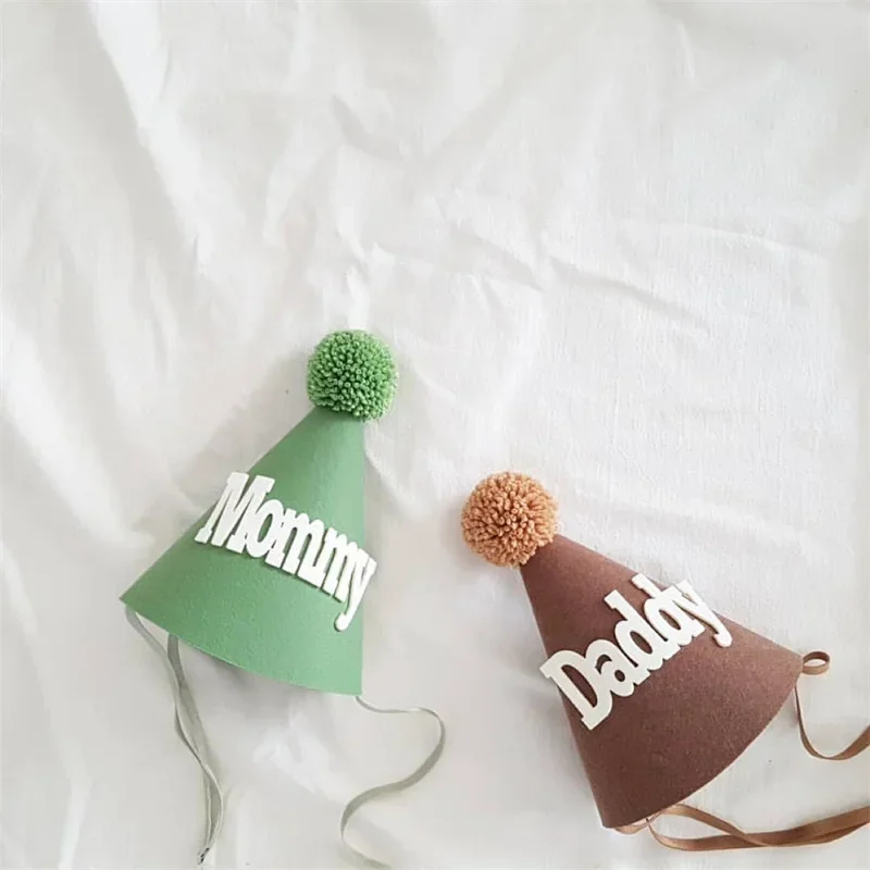 Children Birthday Felt Number Hat Baby Caps Mommy Daddy Crown Avocado Green Coffee Khaki Party Retro Hats Kids Photography Props