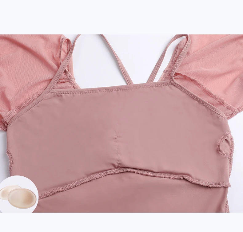 Kurzarm-Ballett-Trikots für Damen, rosa Tanz-Body für Gymnastik/Yoga/Schwimmen/lyrisch – Detail 7