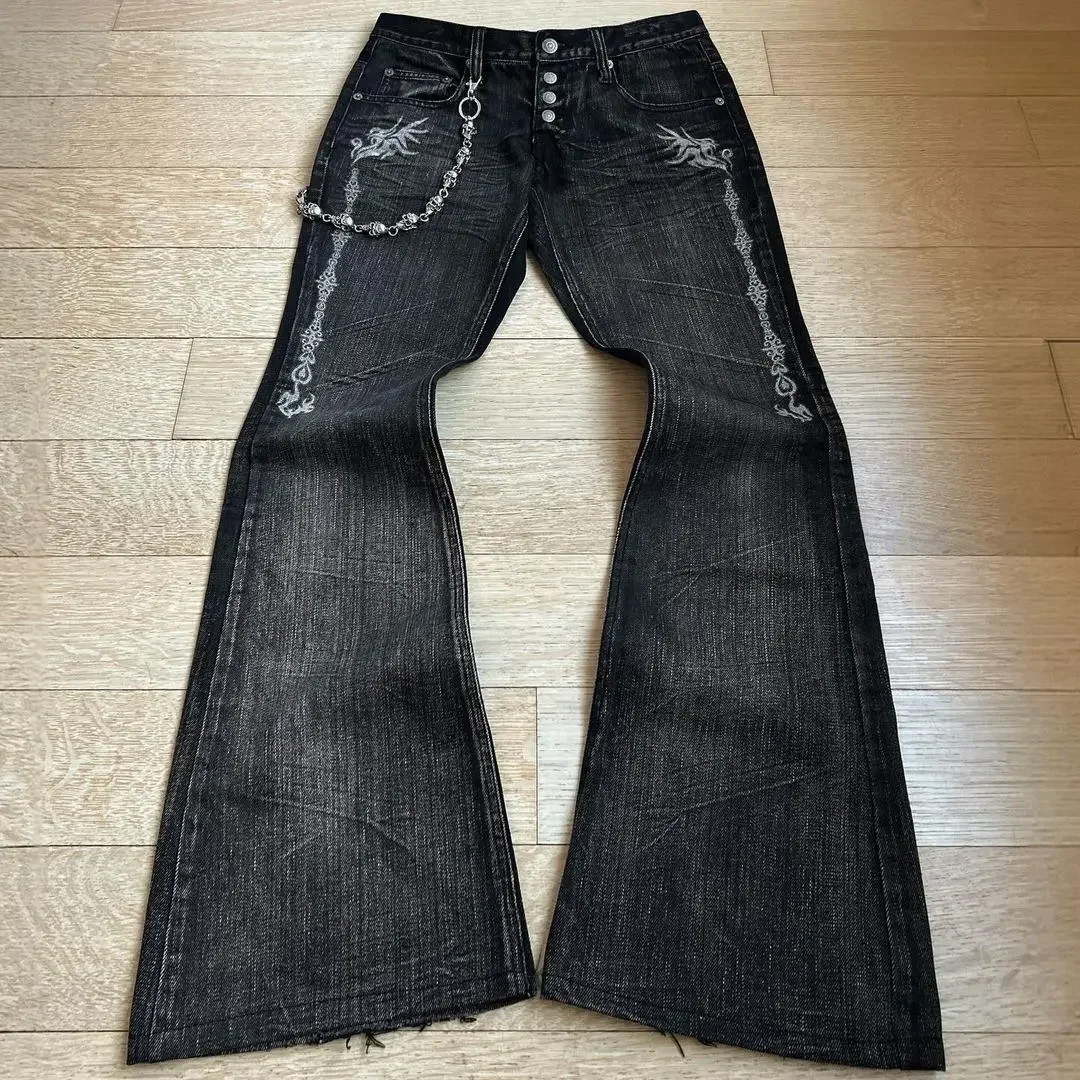 new Harajuku old slim black jeans summer street hip-hop punk men and women casual y2k micro-flared jeans ripped