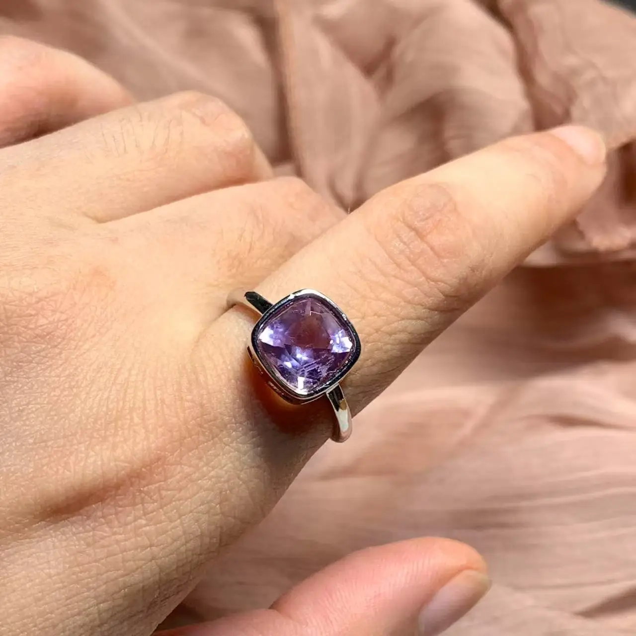 Natural Amethyst Ring Stone Female Handmade Rings Jewelry for Women Gift Purple Flower
