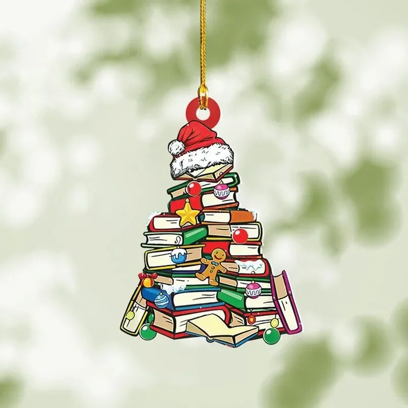 thumbnail image 1 of Colgante de libro con impresión plana de acrílico 2D, adorno para árbol de Navidad, ventana, hogar, regalo para amantes de los libros, 1 of 5