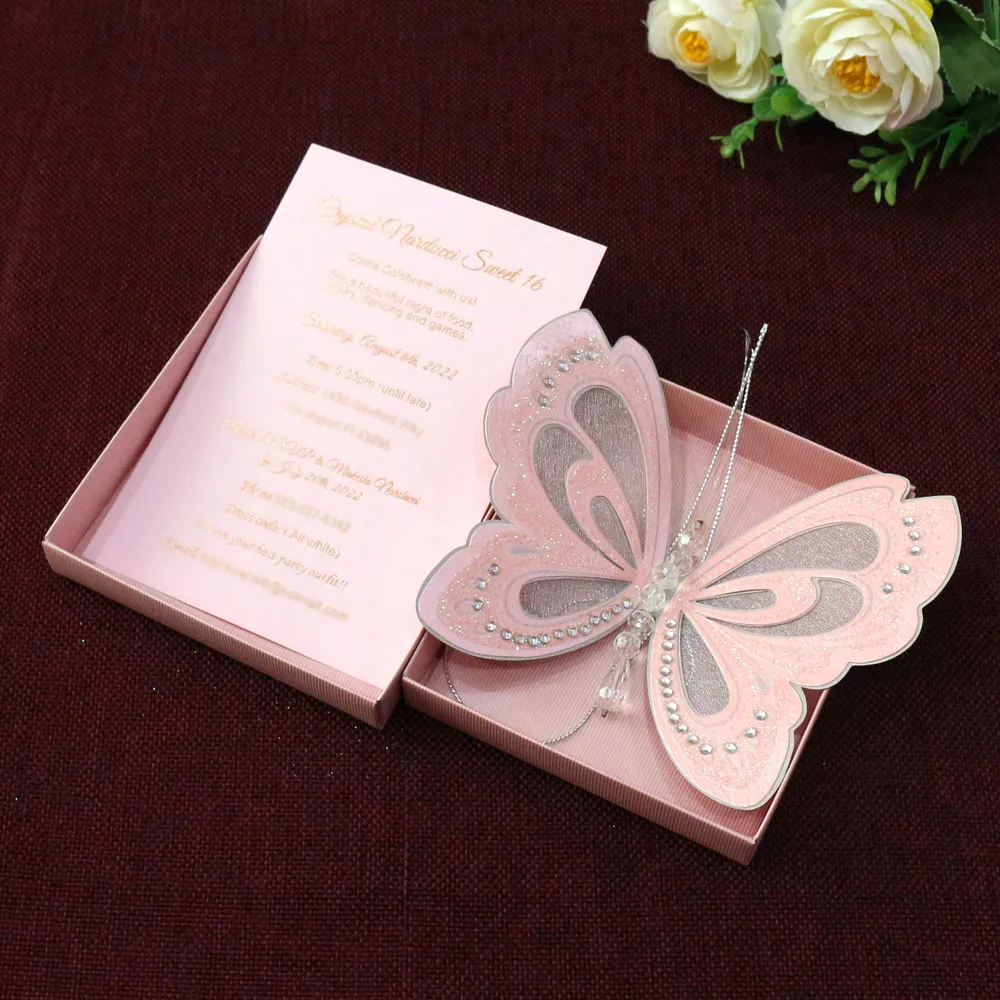 Carte d'invitation papillon pour fête d'anniversaire fille, cartes