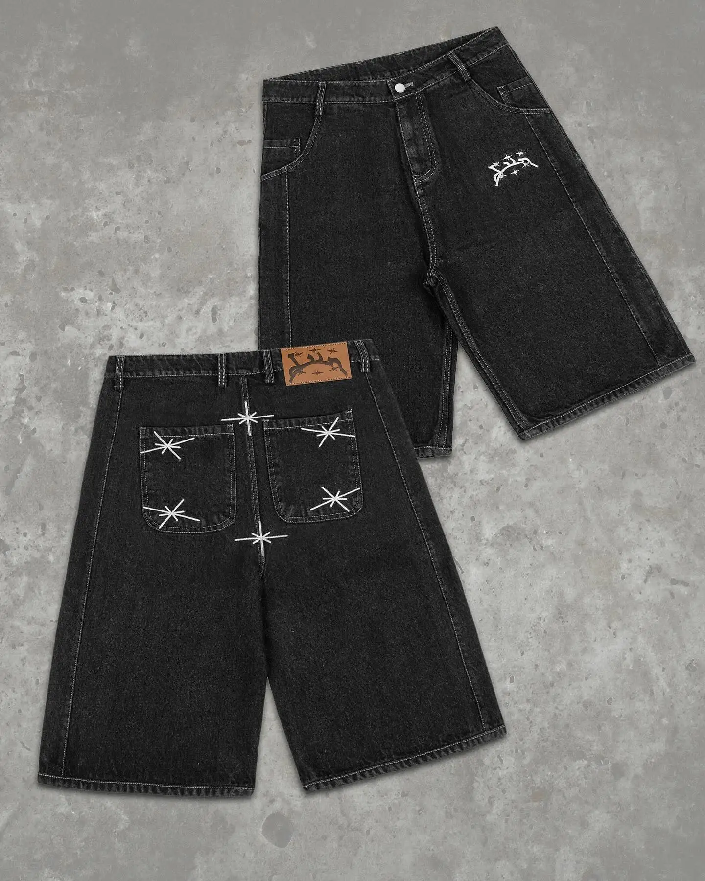 Divin Street Geometry Graphic Embroidery Baggy Denim Shorts Y2k Retro Hip Hop Trendy Gym Basketball Shorts Men Women Jorts denim shorts