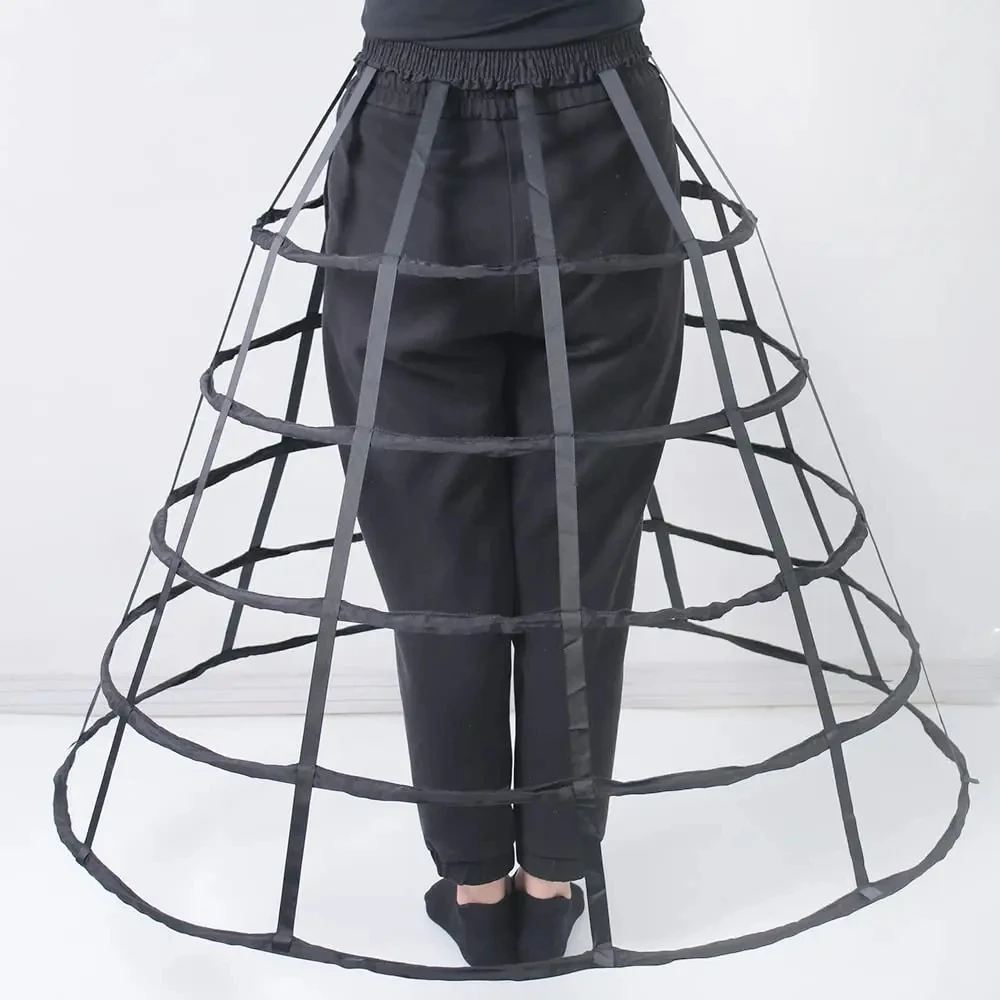 Woman Black Lolita 5 Hoops Waistband Hollow Cage Crinoline Petticoats Skirt Floor Length Underskirt for Ball Gown Wedding petticoat skirt petticoat underskirt wedding underskirt lolita petticoat wedding petticoat