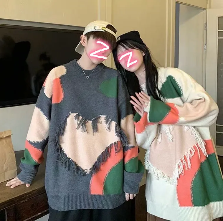 

Hsa Women Sweater Jumpers 2023 Patchwork Knitted Pullover Loose Chic Tops 2023 Knitted Couple Tassel Pull Jumpers Loose Knitwear