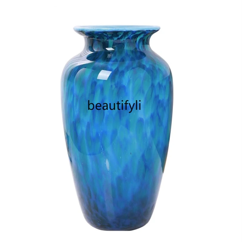 

Light Luxury High-End High-Grade Ceramic Glass Floor Vase Blue Large Vase Decoration Living Room Flower Arrangement