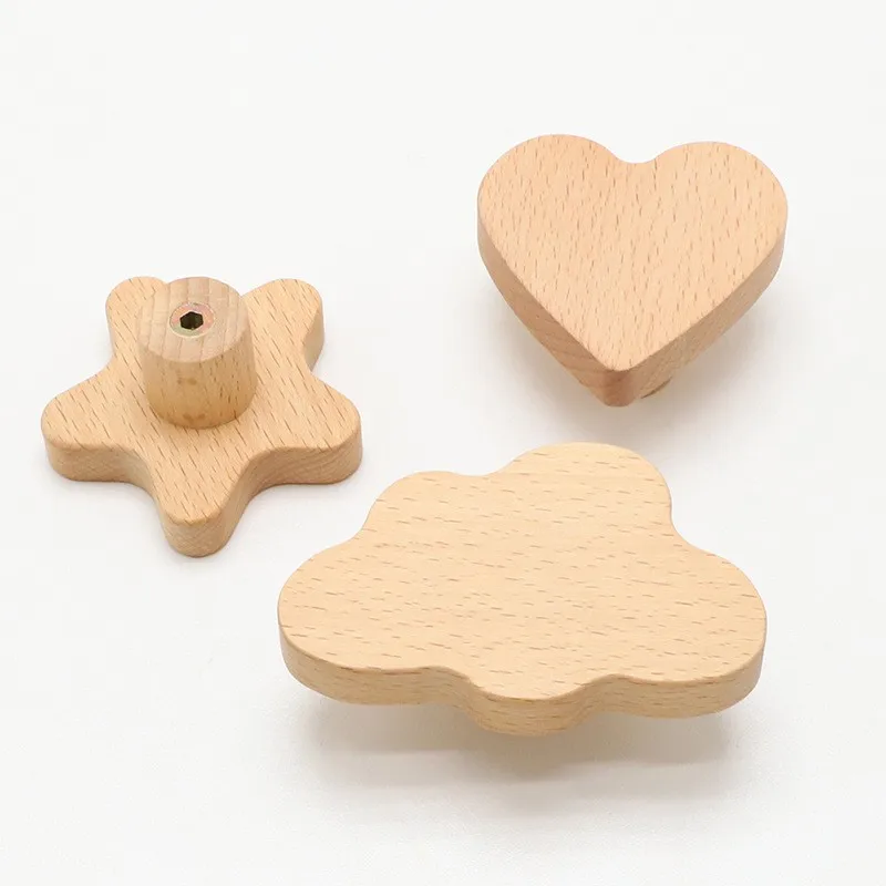 Heart Shape Furniture Handles Moon Drawer Wooden Knobs Star Cloud Children Decoration Cabinet Wood Pulls furniture handles