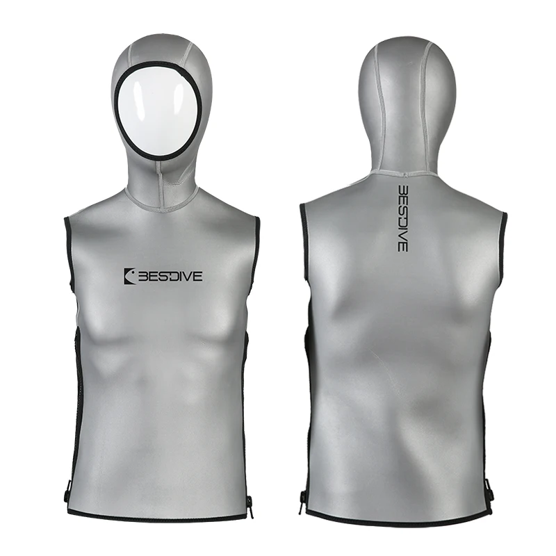 Bestdive Mens Muta Con Cappuccio Gilet 3Mm Smooth-Skin Yamamoto Neoprene Gilet Subacqueo Con Cappuccio Cerniera Laterale Per Uomo Immersioni Surf
