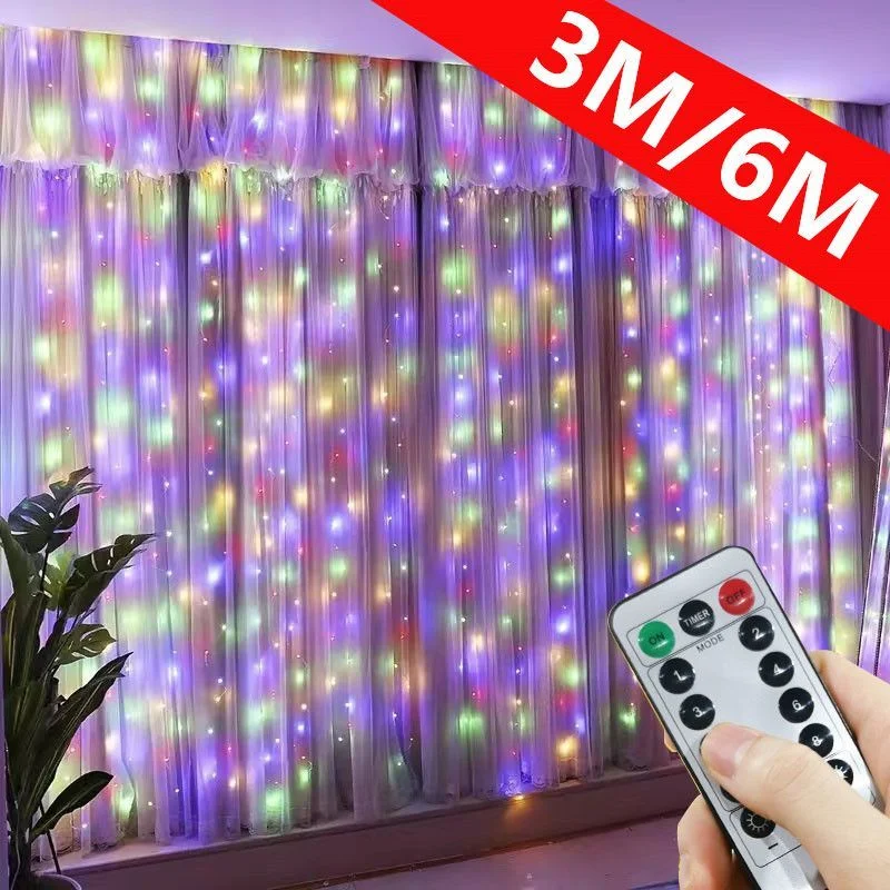 

6M LED Curtain Garland on The Window USB String Lights Fairy Festoon Remote Control Christmas Wedding Decorations for Home Room