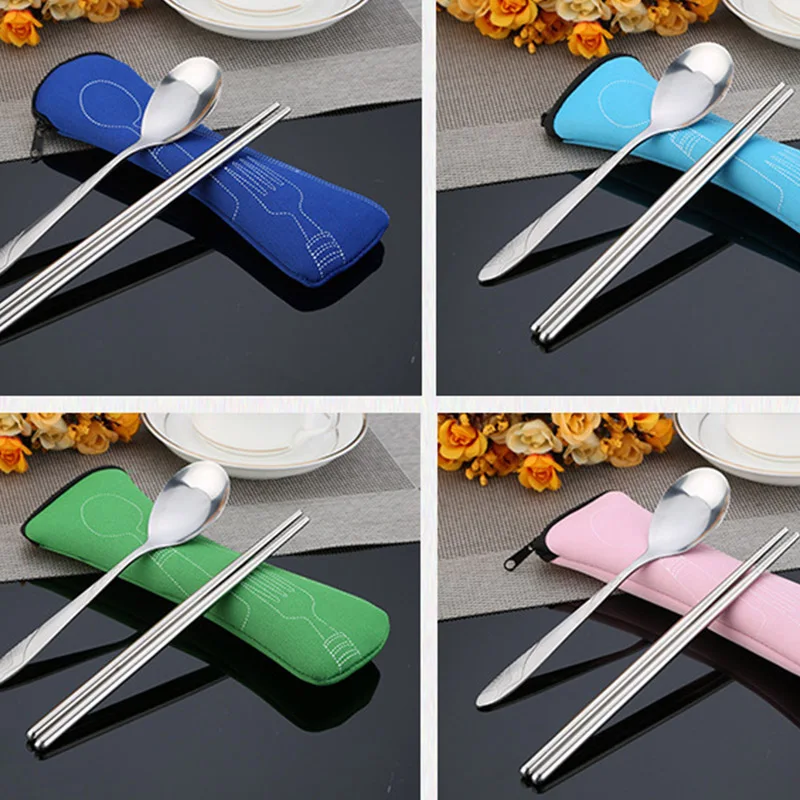 Tableware Storage Bag Stainless Steel Washable with Zipper Cutlery Kit Case Portable Pouch Dinner Household Travel Camping Spoon