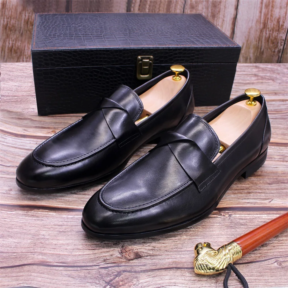 New Light Luxury Handmade Business Dress Leather Suede Le Fu Men Casual Shoes British One Step Stepping Set Men's Shoes Loafers