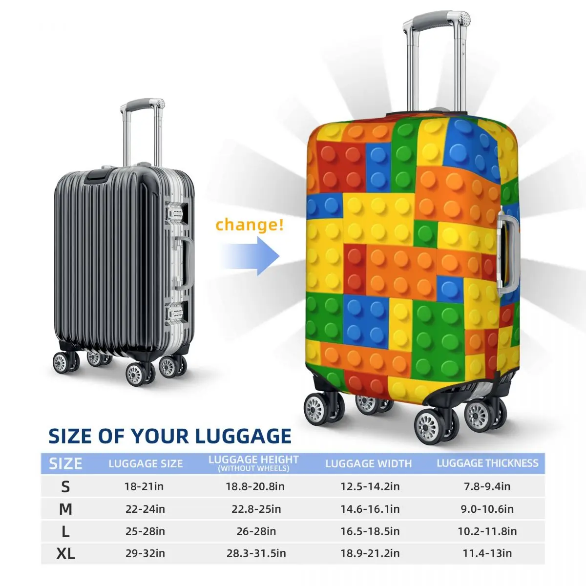 Building Blocks Printed Suitcase Cover Construction Brick Practical Business Protector Luggage Accesories Vacation 6