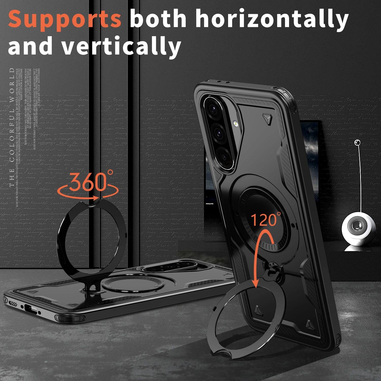 Dual Layer Shockproof Hard Cover with Ring Magnetic Fold Bracket