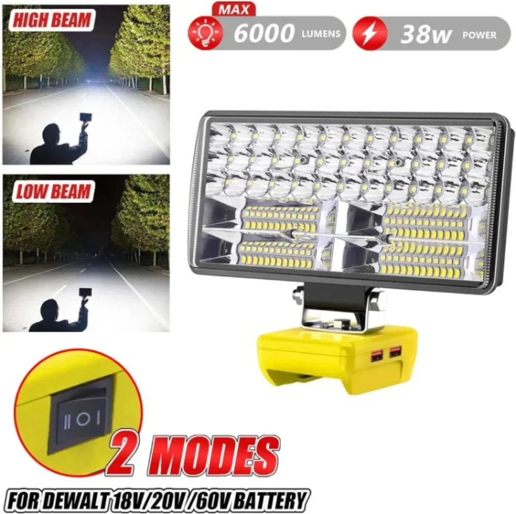6000 LM 38W Cordless LED Work Light Compatible with DeWalt 20V