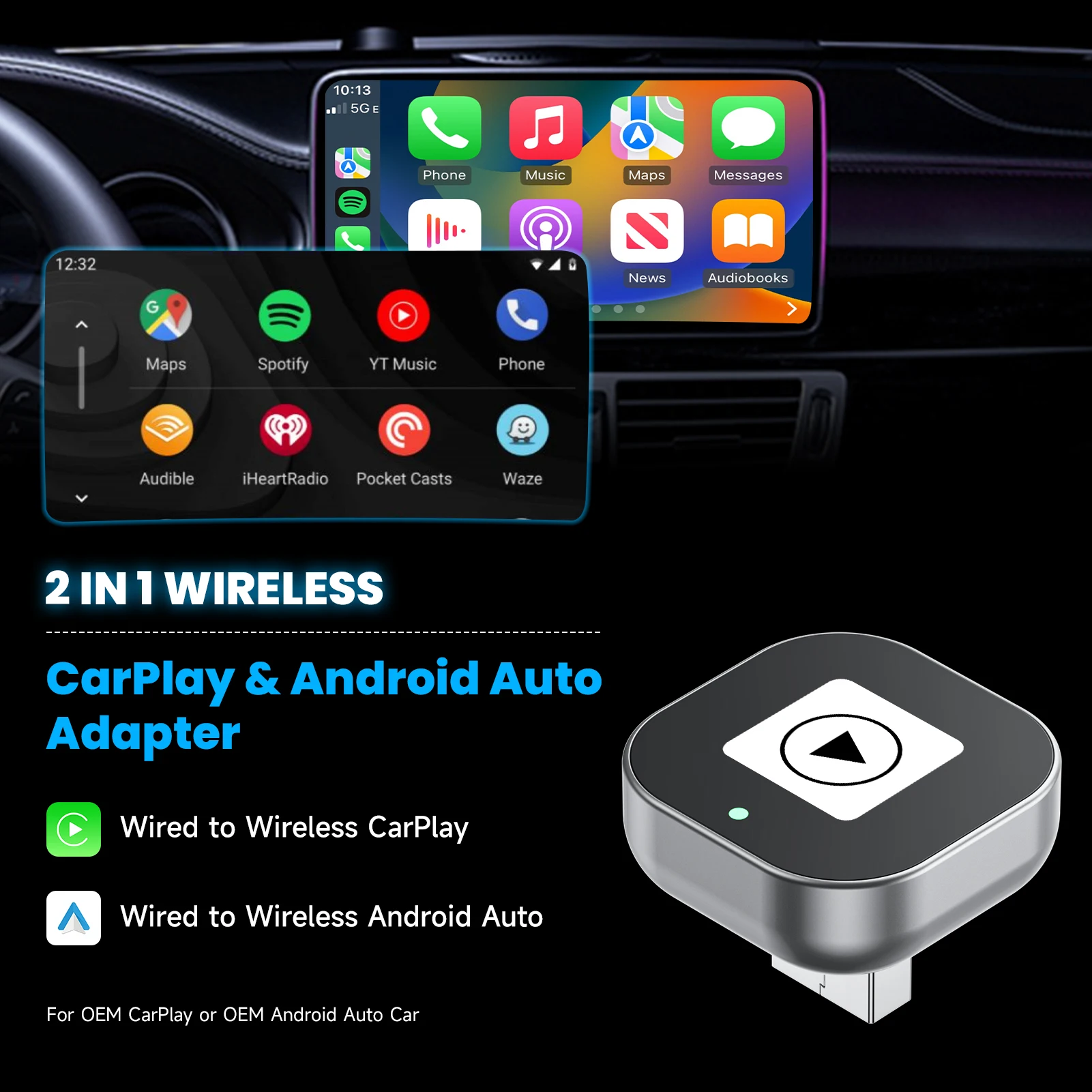 Wireless CarPlay Adapter for Wired Cars Compatible with Android Auto