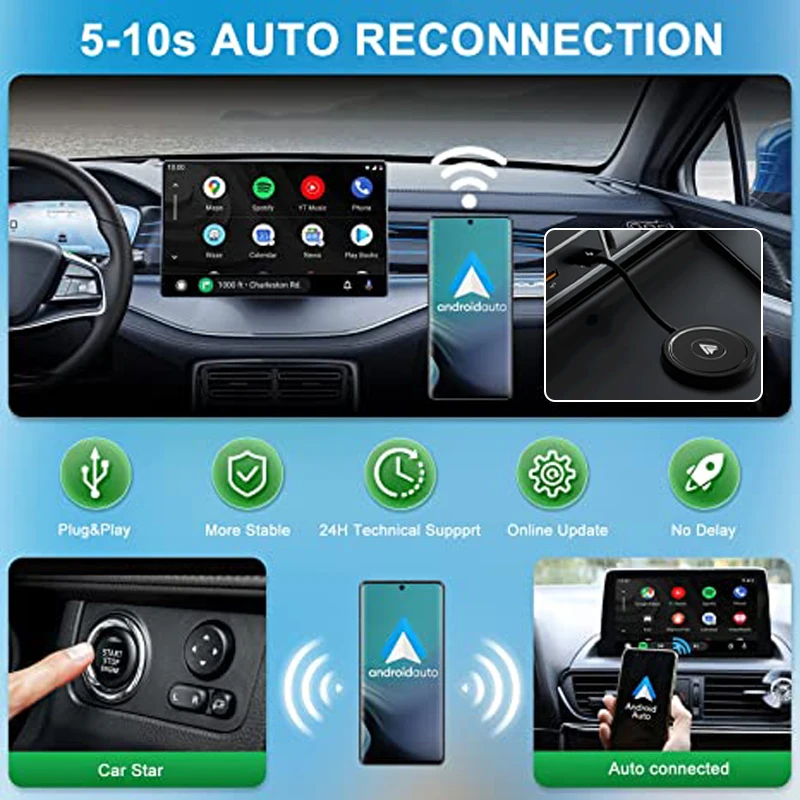 Wireless Android Auto Car Adapter/Dongle for OEM Wired AA Car Converts Wired Android to Wireless Fits for Phones wireless adapter