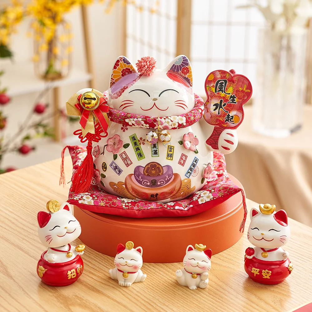 

Porcelain Maneki Neko Fortunate Cat Home Decor Piggy Bank Kawaii Ceramic Fortune Cat Statue Kawaii Room Decor Accessories Craft