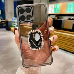 For Honor - Enhanced Transparent Soft Cover with Full Camera Protection and Pearl Flower Holder (Black)