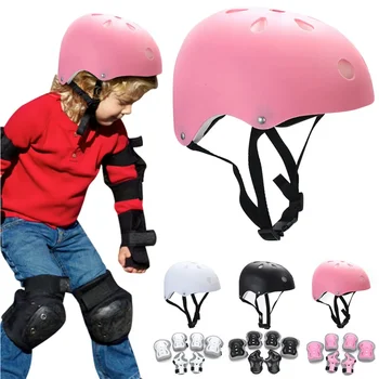 7PCS/set Kids Skateboard Scooter Helmet Bicycle Sport Protective Gear Set Knee Elbow Pad with Wrist Guards for Boys Girls Skiing 1