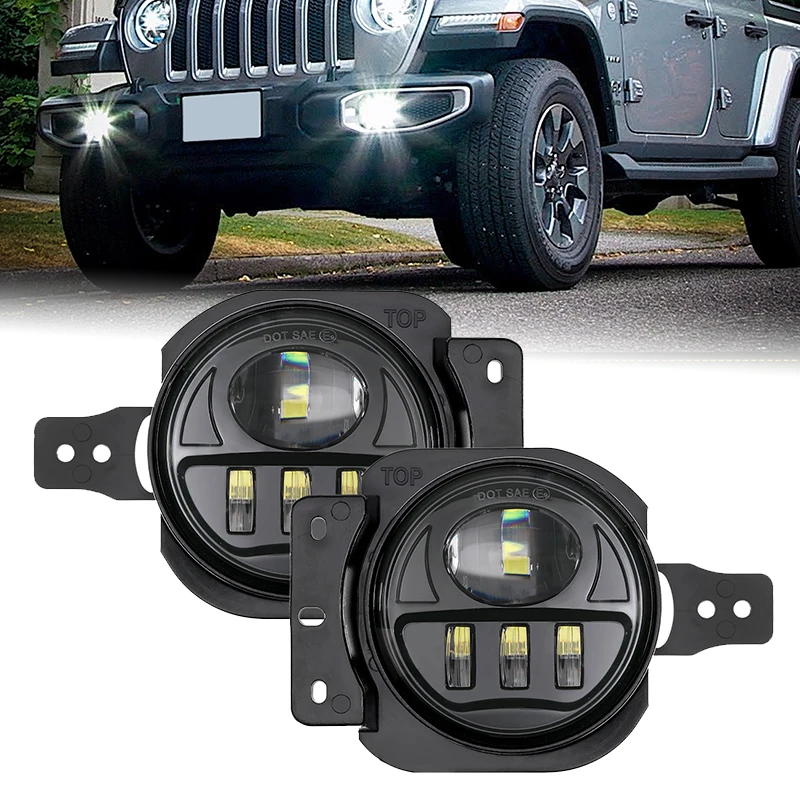 

LED Fog Lights with Adapter Base Ring for Jeep Wrangler JL 2018-2023 12V 6000K IP67 Waterproof DRL Passing Driving Fog Lights