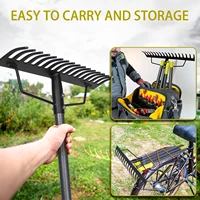 17 Steel Tines Metal Head Rake Tool for Loosening Soil, Bow Rake Heavy Duty Garden Rake, Gathering Leaves, Leveling Lawn 1