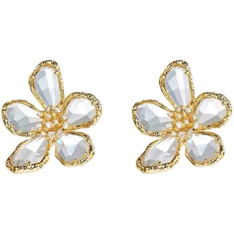 女性のためのクリスタルの花のイヤリング,高品質の高級