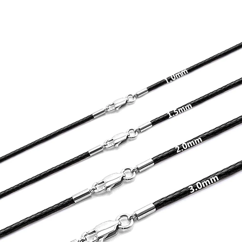 40-65cm 1-3mm 방수 꼰 가죽 목걸이 코드 왁스 로프 스테인레스 스틸 랍스터 걸쇠 커넥터 체인 남성 여성을위한