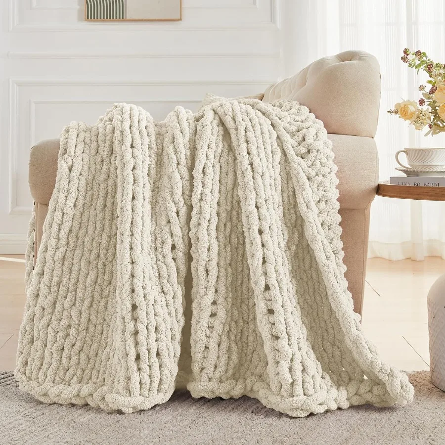 Chunky Knit Throw Blanket 60 X 80 Twin Size 100 Hand Made Large Chenille Loop Yarn Soft Fluffy Throws for Couch Sofa Bed Big Cr
