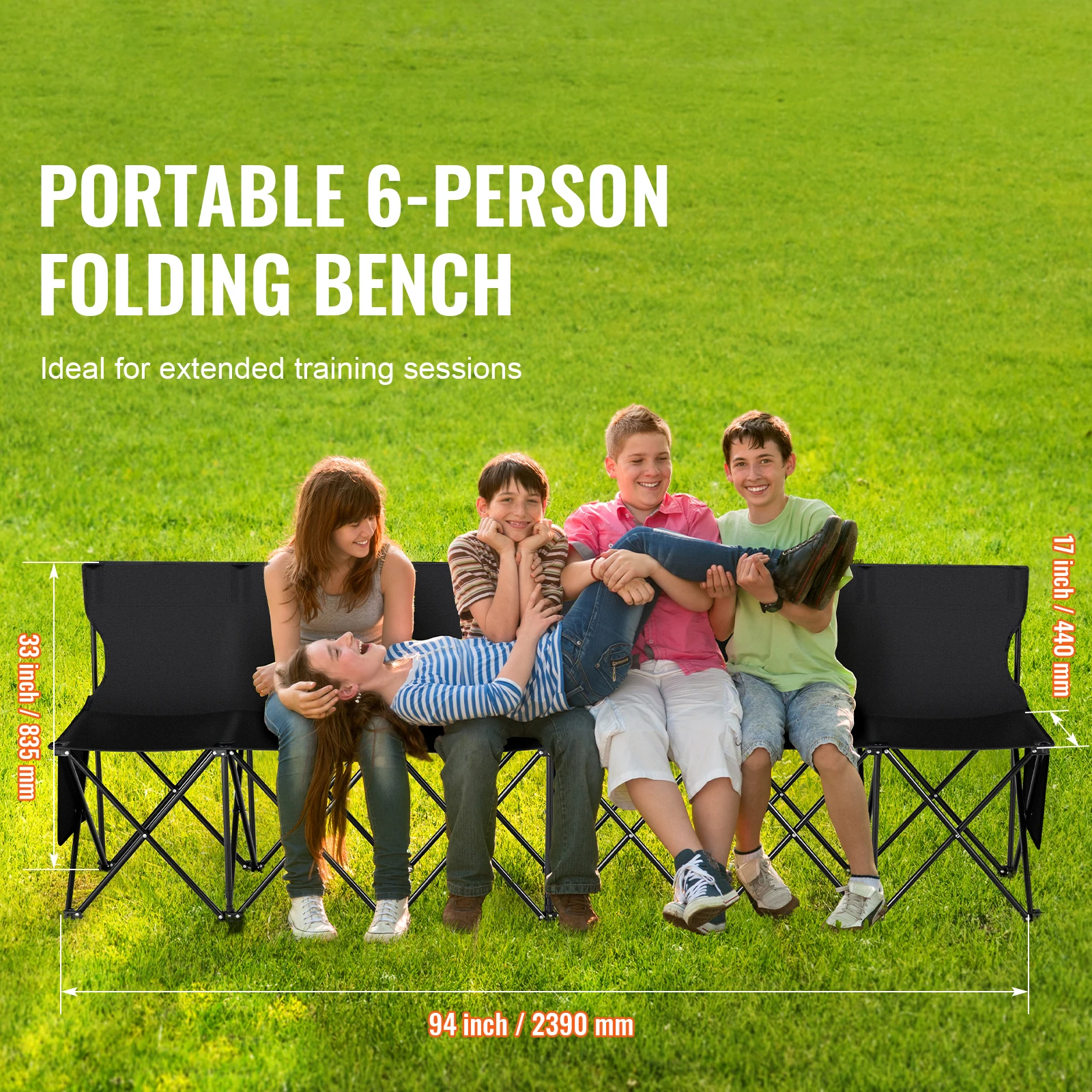 SucceBuy 8 Seat Foldable Sideline Bench Outdoor Camping Bench Chair with Bag & Backrest Team Sport Sideline Bench - 2