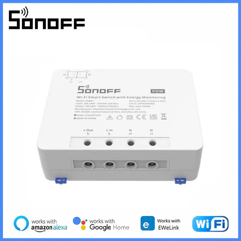 

SONOFF POW R3 WiFi 25A Power Metering Smart Switch Overload Protection Energy Saving Track On Voice Control Via Alexa EWeLink