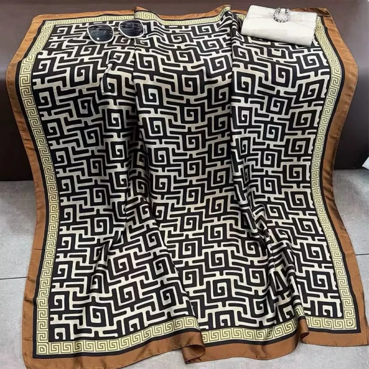 New Women Silk 110*110CM Square Scarf Hijab Female Design Print Shawl Wraps Foulard Beach Sun Protection Headbands Bandana 2025