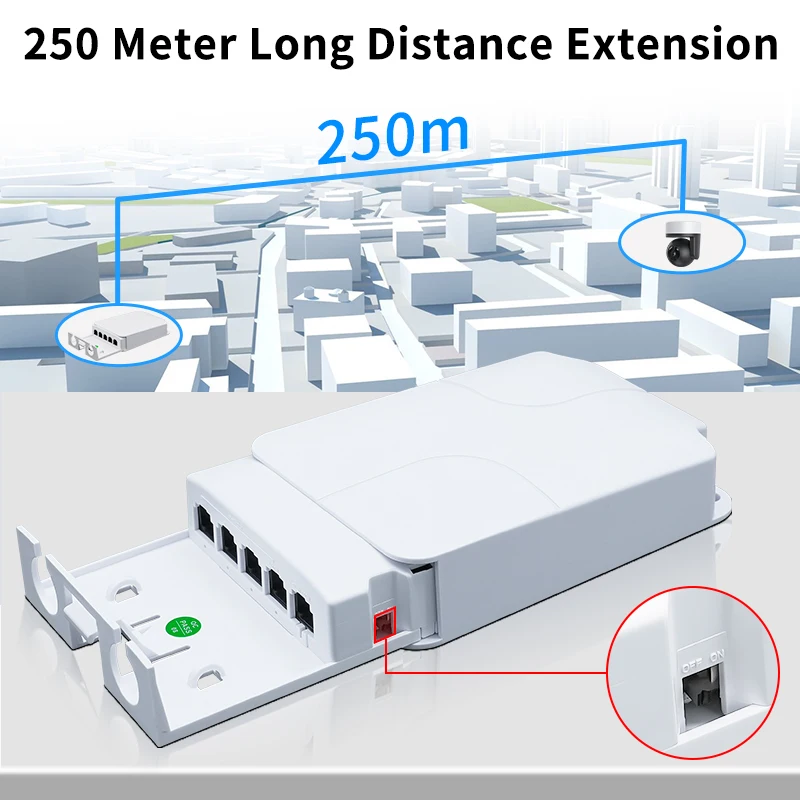 HORACO 5 Port Waterproof POE Extender 4 Port Repeater 100/1000Mbps Outdoor Network IP55 VLAN 44-57V for POE Camera Wierless AP 4