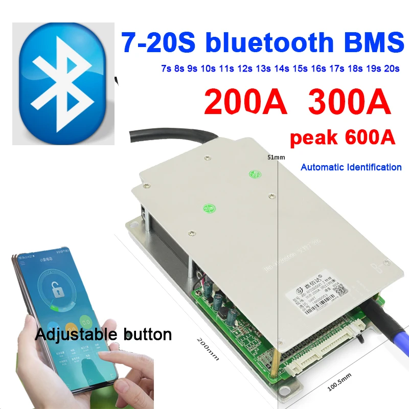 7S- 20S 200A 300A bluetooth BMS APP peak 600A для lifepo4 li ion 7S 10S 12S 16S 20S 17S 200A 300A 48v 60v 72v xiaoxiang BMS