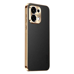 Luxury PU Leather Phone Case with Alloy Lens Frame and Electroplated Shockproof Back Cover for OPPO A6 Pro 5G (Black)