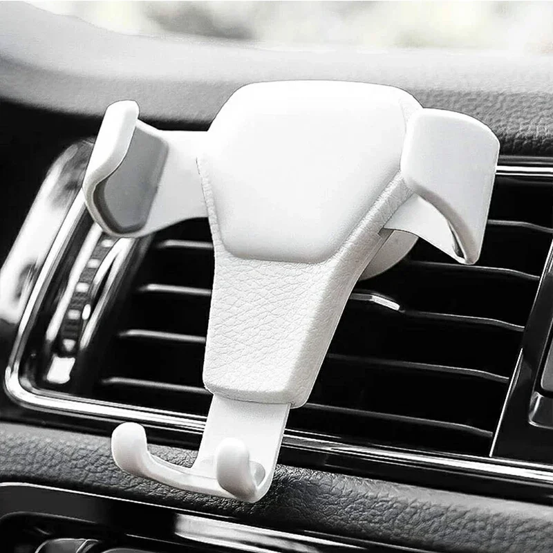 Car Leather Cell Phone Holder Car Air Vent Universal Cell Phone Holder Automatic Locking Anti-shaking Firm Holder