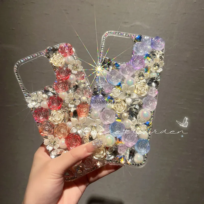 

For Apple 15pro mobile phone case, rhinestone rose Tiktok, luxurious 13 protective case of the same iPhone 14 iphone xs max case
