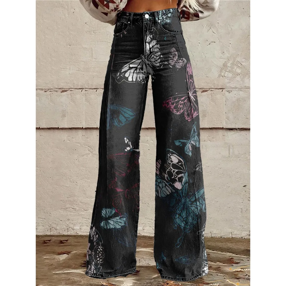 Sexy Hose mit hoher Taille und weitem Bein für Damen, niedliches Cartoon-Katzenmuster, Palazzo-Hose, lässige Mode, lustige Hose für den täglichen Gebrauch – Detail 6