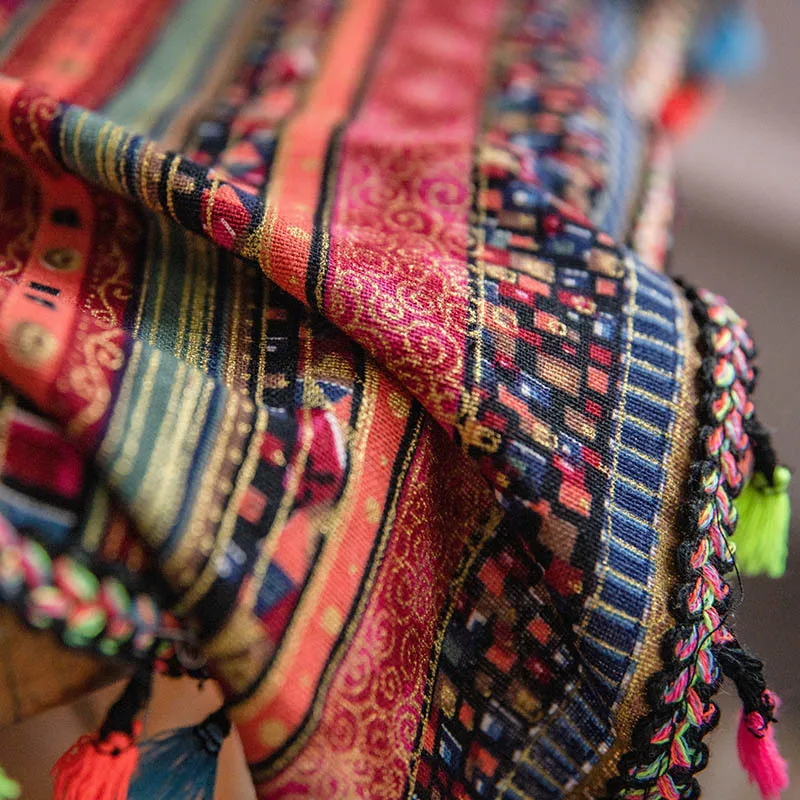 Tende stile bohémien americano cotone a righe dorate rosse lino stampato marocco decorazione soggiorno semtraslucida  15
