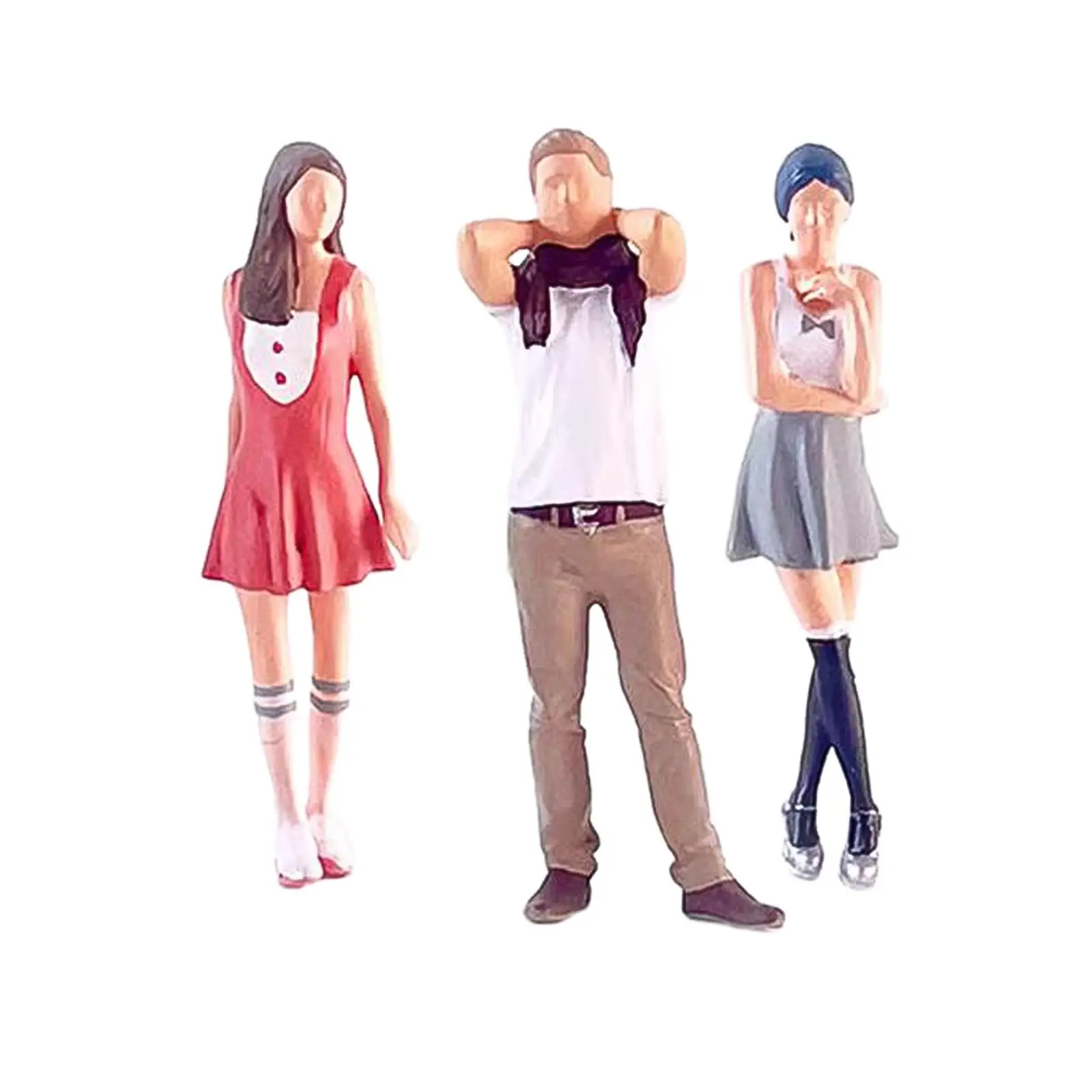 3Pcs 1:64 Scale Women Men Figures DIY Scene Dress Girl Model Miniature Scene
