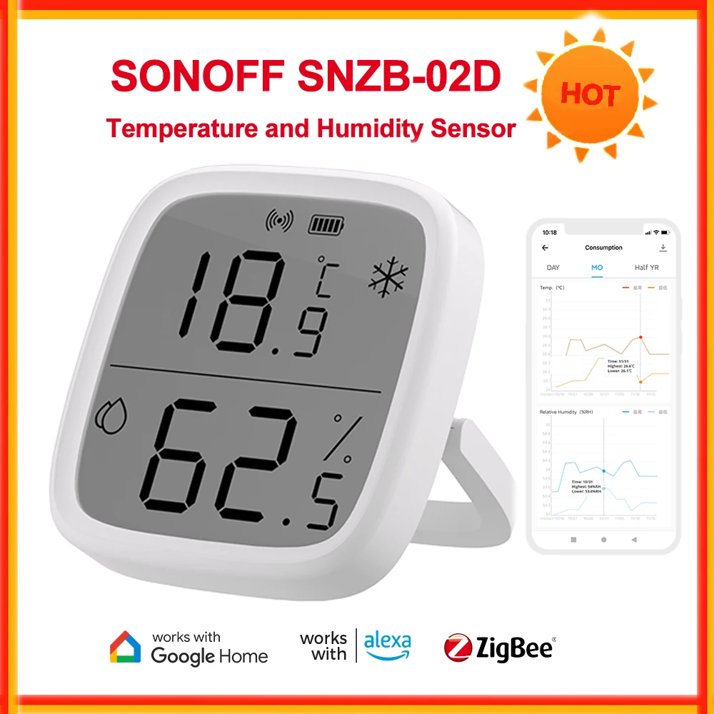 Sonoff Snzb02D Zigbee Sensore Di Temperatura E Umidità Intelligente Con Display Lcd Smart Home Temperatura Umidità Monitor In Tempo Reale