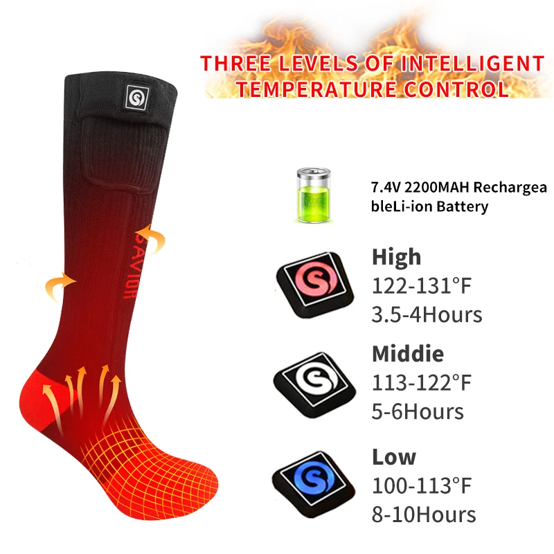 Winter Electric Heated Socks With Rechargeable Battery Powered 3 Heating Settings Thermal Socks For Men Women