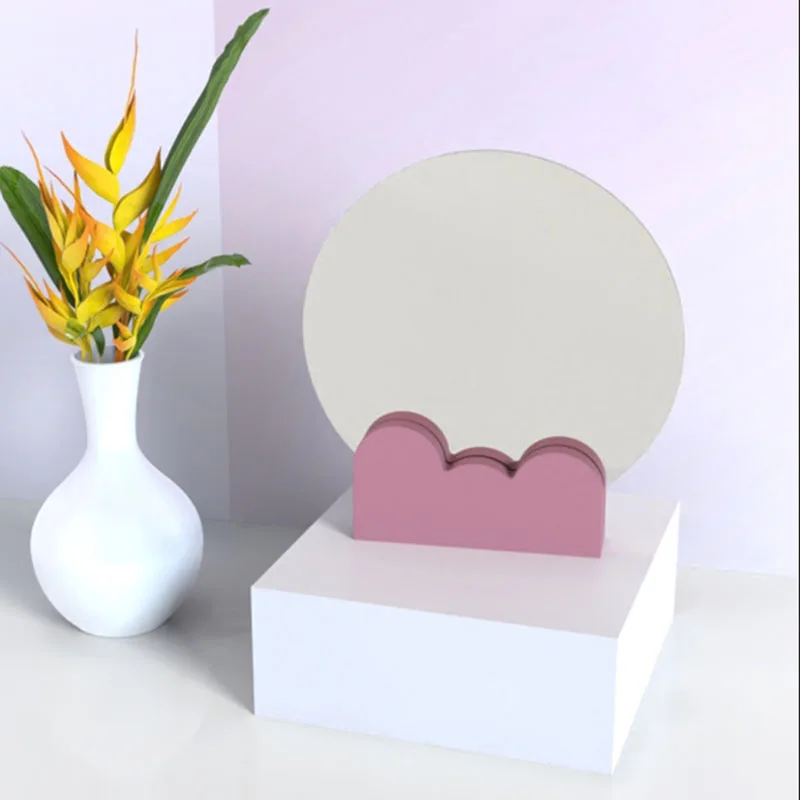 

Makeup Mirror Terrazzo Bracket Slicone Mold Dresser Creative Plaster Ornament Mirror Frame Photo Stands Concrete Art Cement Mold