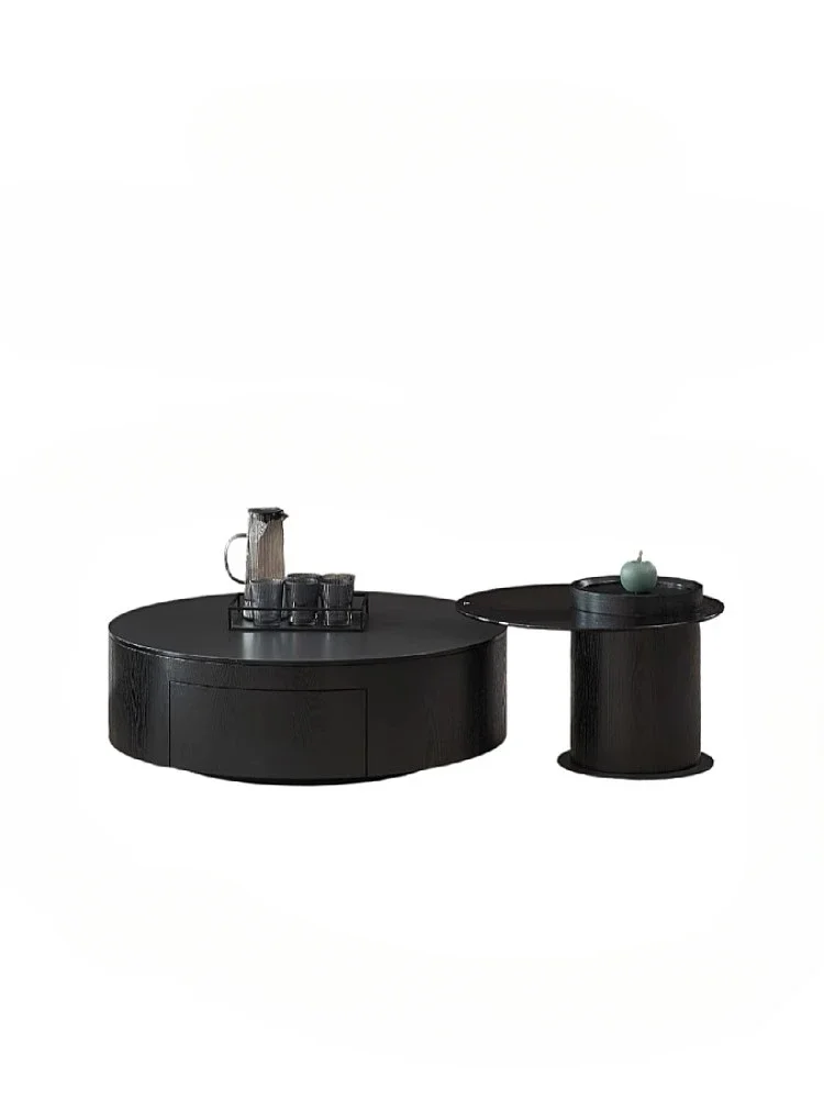 

round Stone Plate Combined Tea Table Modern Simple Italian Light Luxury Solid Wood round Glass Tea Table