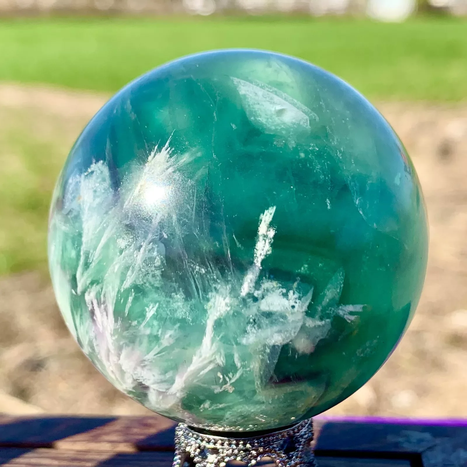Rare Natural Snowflake Feather Fluorite Ball, Quartz Crystal Energy Ball Mineral Reiki Healing Stone, Degaussing Magic Divinatio 4