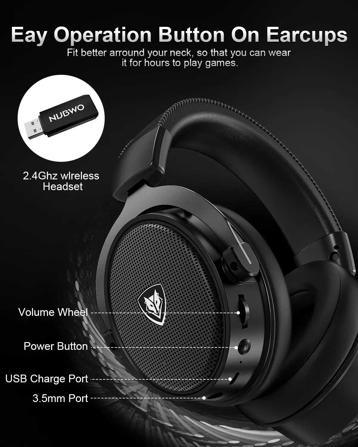 NUBWO G07 Wireless Gaming Headset,2.4GHz & Bluetooth 5.3 