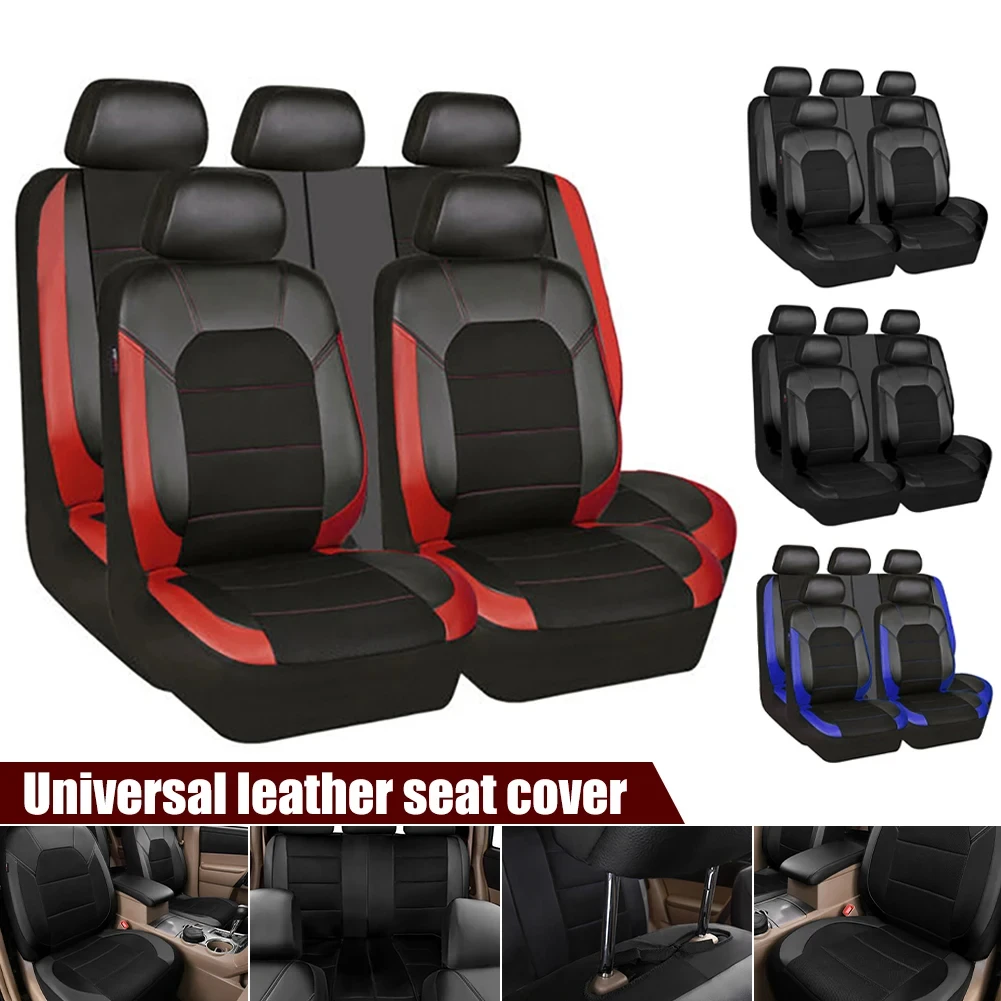 

2/5 Seats Car Seat Cover Universal PU Leather Car Seat Cushion With Fabric Front Rear Seat Full Protection Seat Pad Cars Trucks