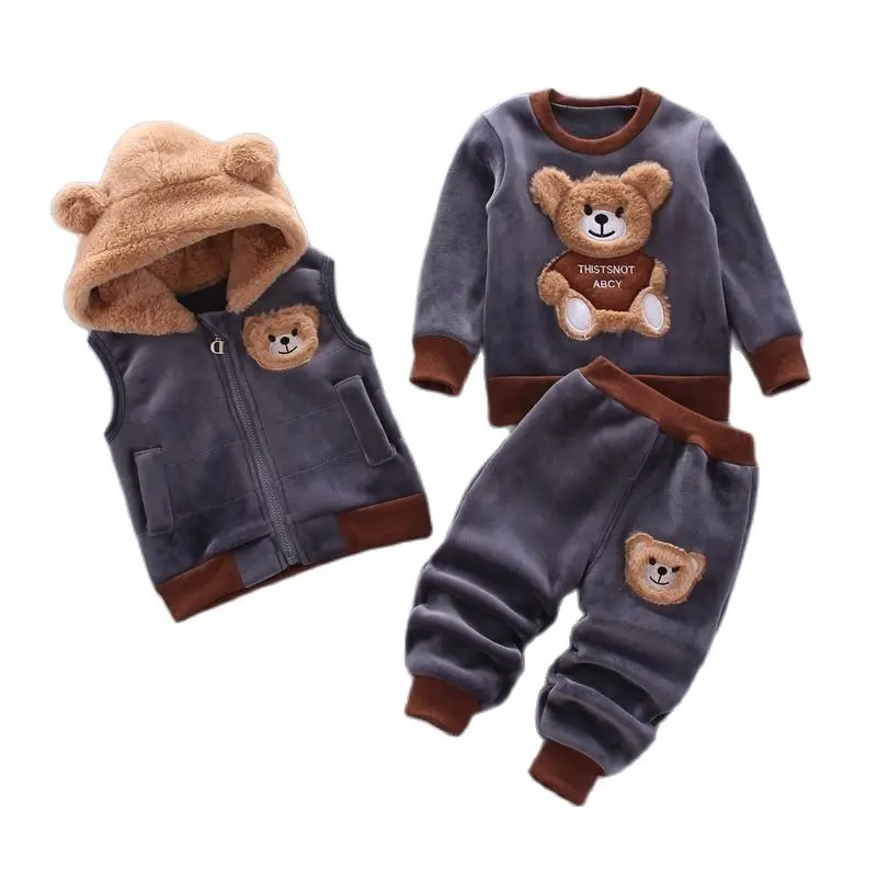 Conjunto de roupas de lã para bebês e meninas, Casacos com capuz infantil, Tops e calças, roupas infantis, terno quente de criança, Tricken, 3 peças