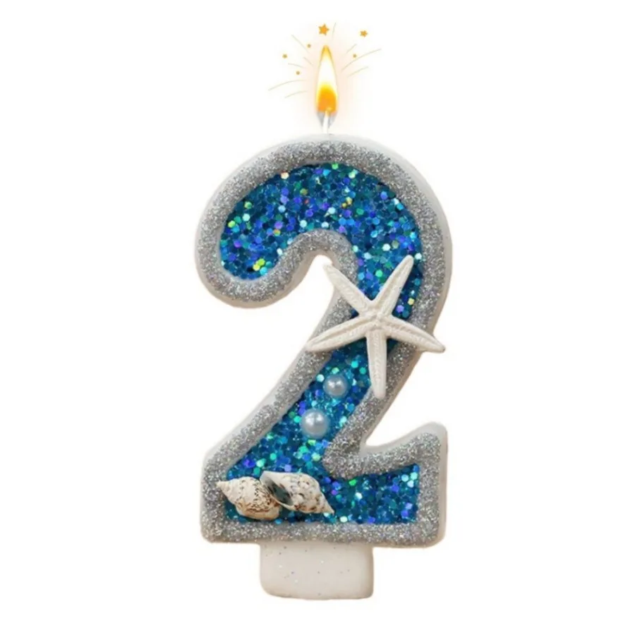 1 Stück Kinder-Geburtstagskerzen 0-9 Zahlen Blaue Ozean-Seestern-Kuchenkerzen-Dekoration DIY für Hochzeits- und Partybedarf – Detail 5