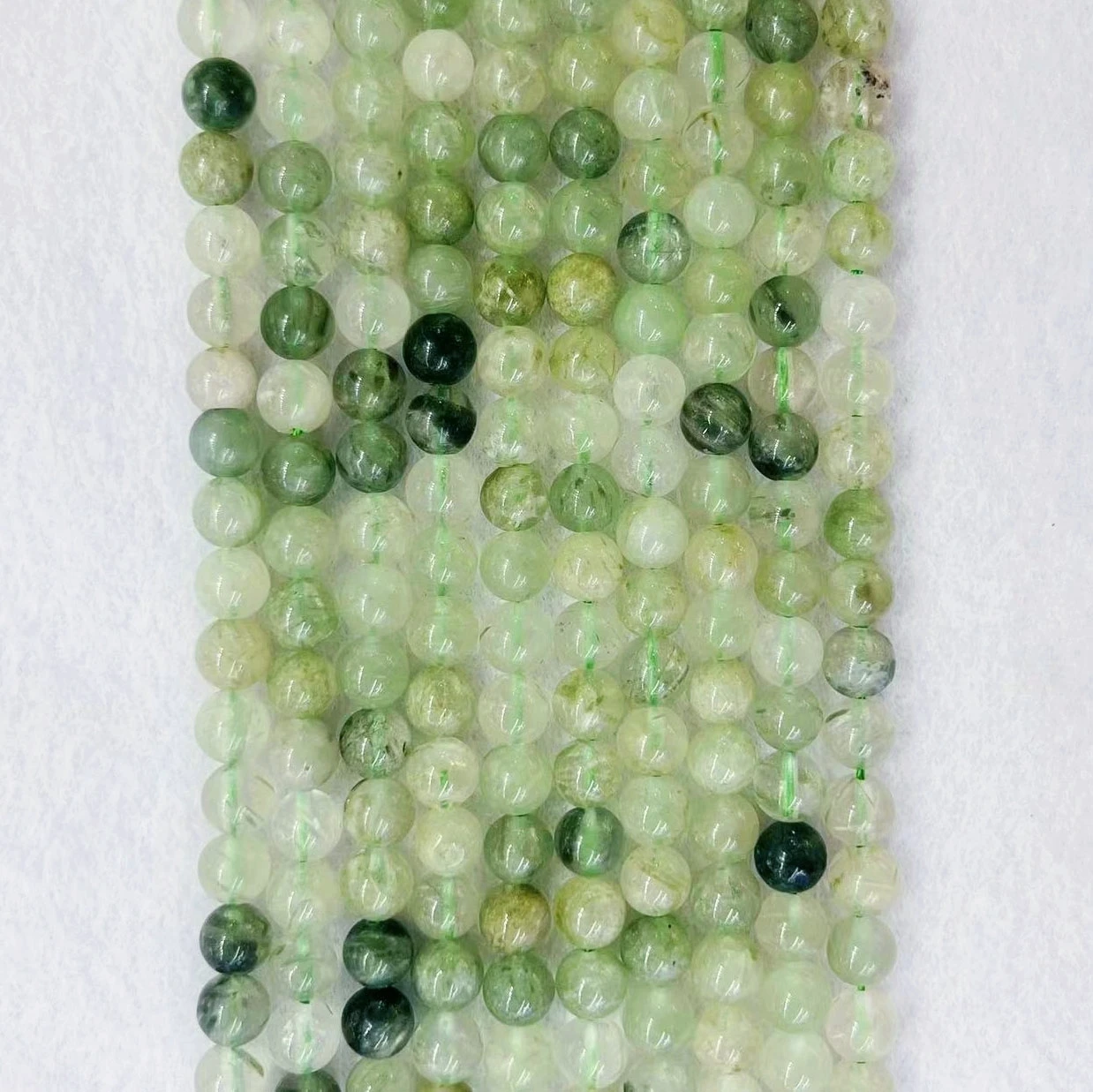 Top Grade Natural Green Hair Crystal Stone 6/8/10MM Round Quartz Rutilated Smooth Loose Charm Beads For DIY Bracelet Jewelry