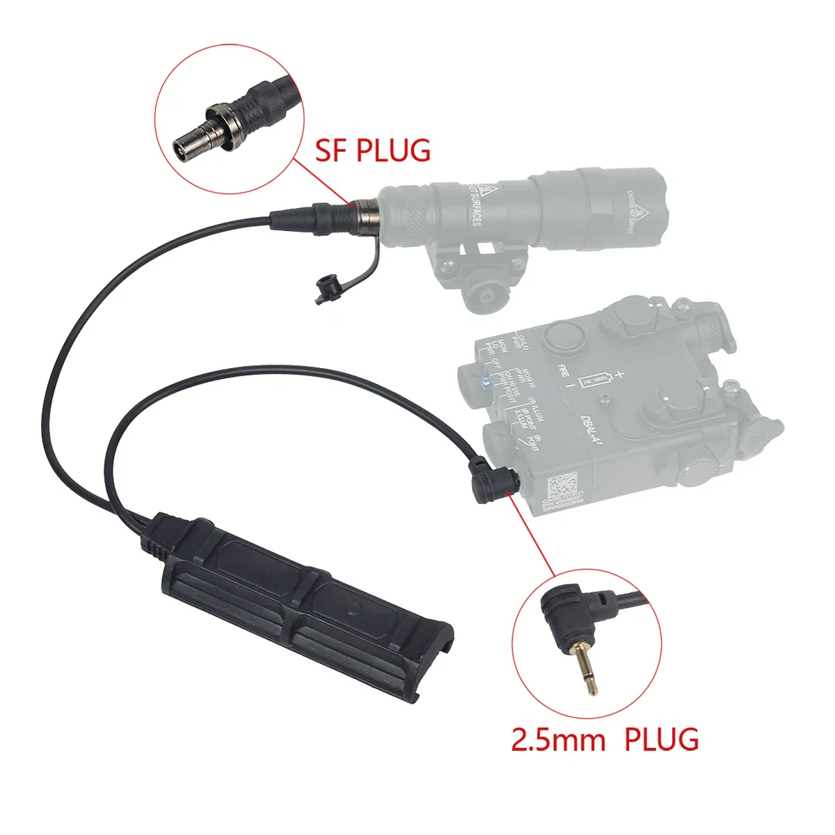 

Tactical Remote Dual Pressure Switch SF Plug 2.5mm For PEQ15 DBAL NGAL SureFire M300 M600 Weapon Flashlight Accessories